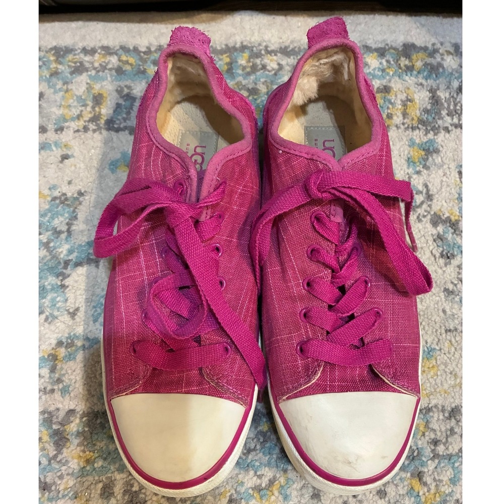UGG Australia Pink Canvas Shearling Lined Sneakers 1003211 Womens 8 Low Top Lace